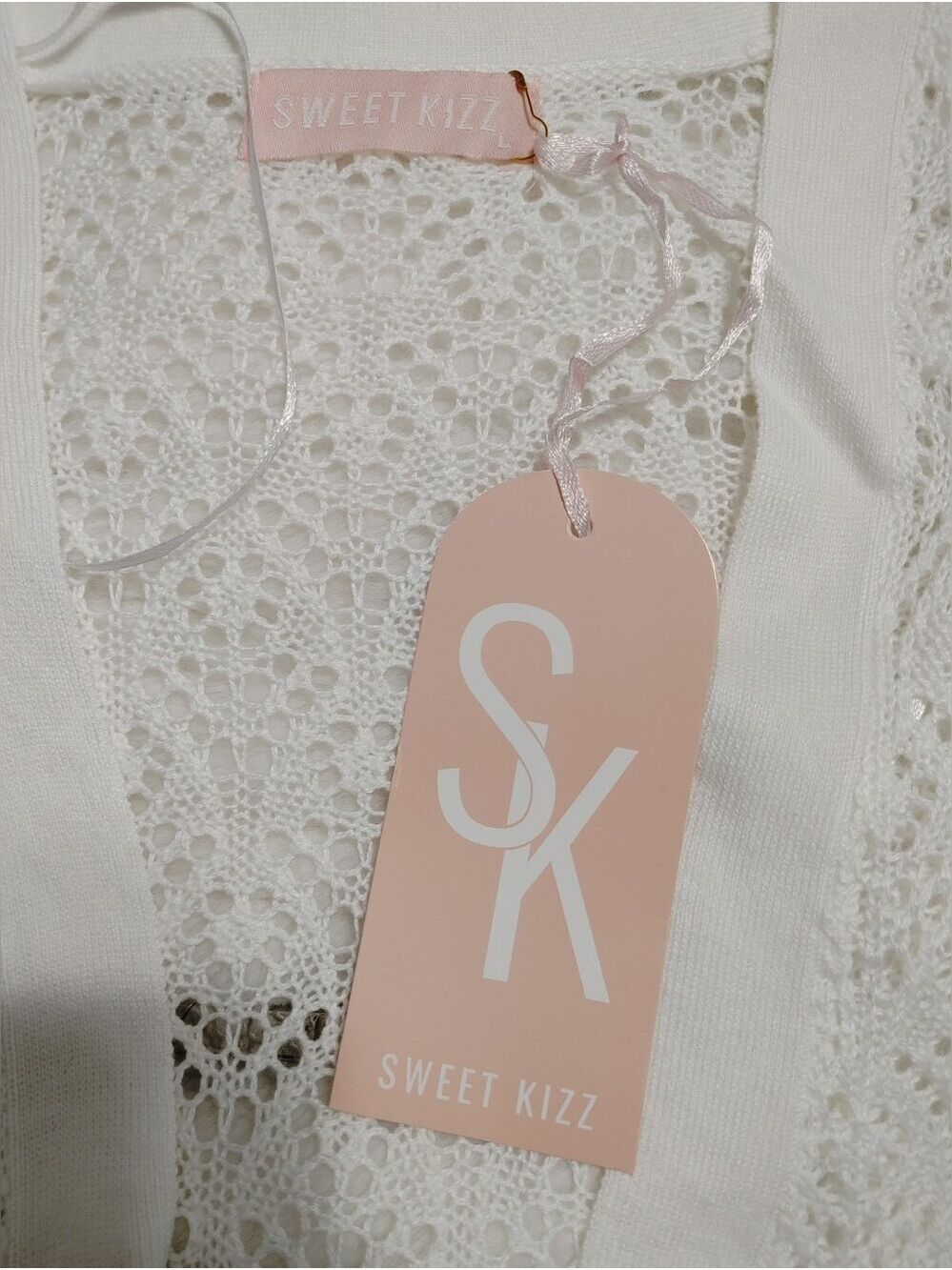 Women's Sweet Kizz White Openwork Tie-Front Knit Fairycore Cardigan 2 Available - Picture 6 of 12